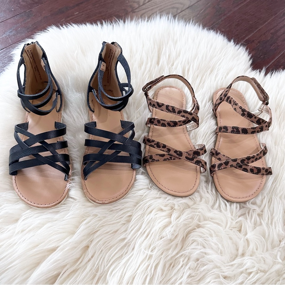 Bundle of 2 pairs of Cat & Jack Black Gladiator & Leopard Print Strappy Sandals